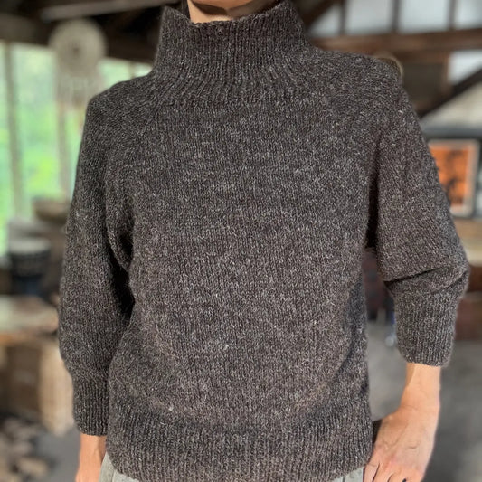 ⚫︎ Balloon Quarter Sleeve High-Neck Pullover ⚫︎ Hand Knit Pure Wool ⚫︎
