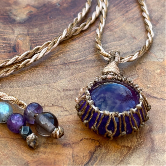 Round Amethyst Macrame Pendant 