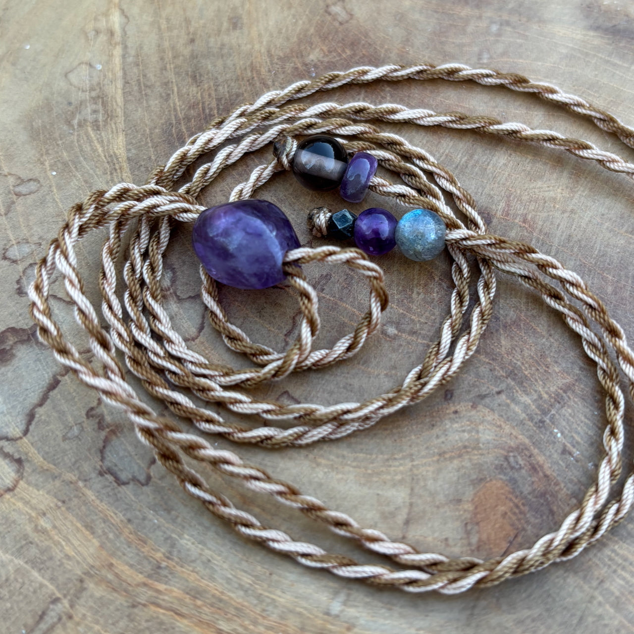 Round Amethyst Macrame Pendant 